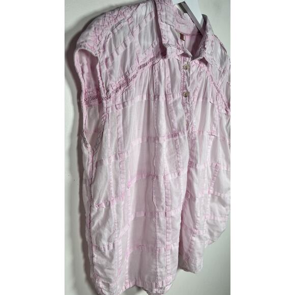 Pilcro Anthropologie Serena Surf Henley Pink Button Front Popover Blouse Medium - Picture 5 of 9